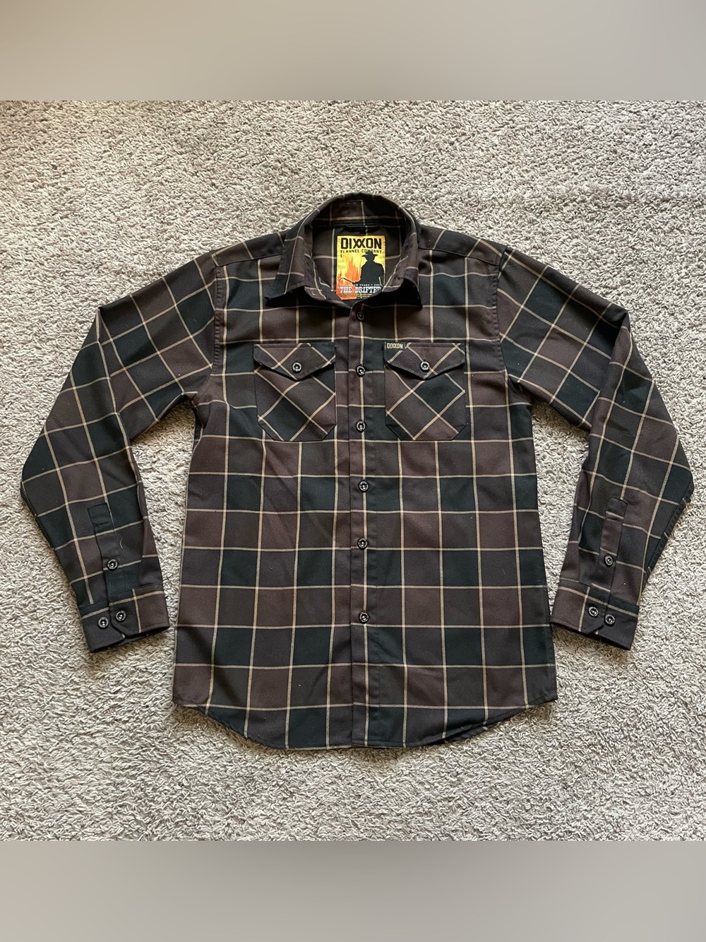Dixxon Flannel Company The Drifter Brown Black Plaid Long Sleeve Men's Small
